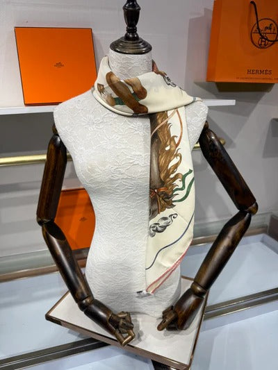 Hermes 2026 Grand Galop 90cm Scarf Cream mix colors Silk