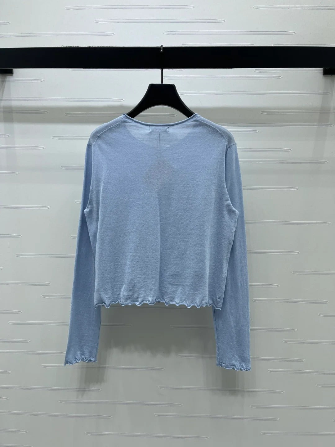 Miumiu 2026 Crew Neck Knit Long-Sleeve Cardigan White and Blue Cotton 356469