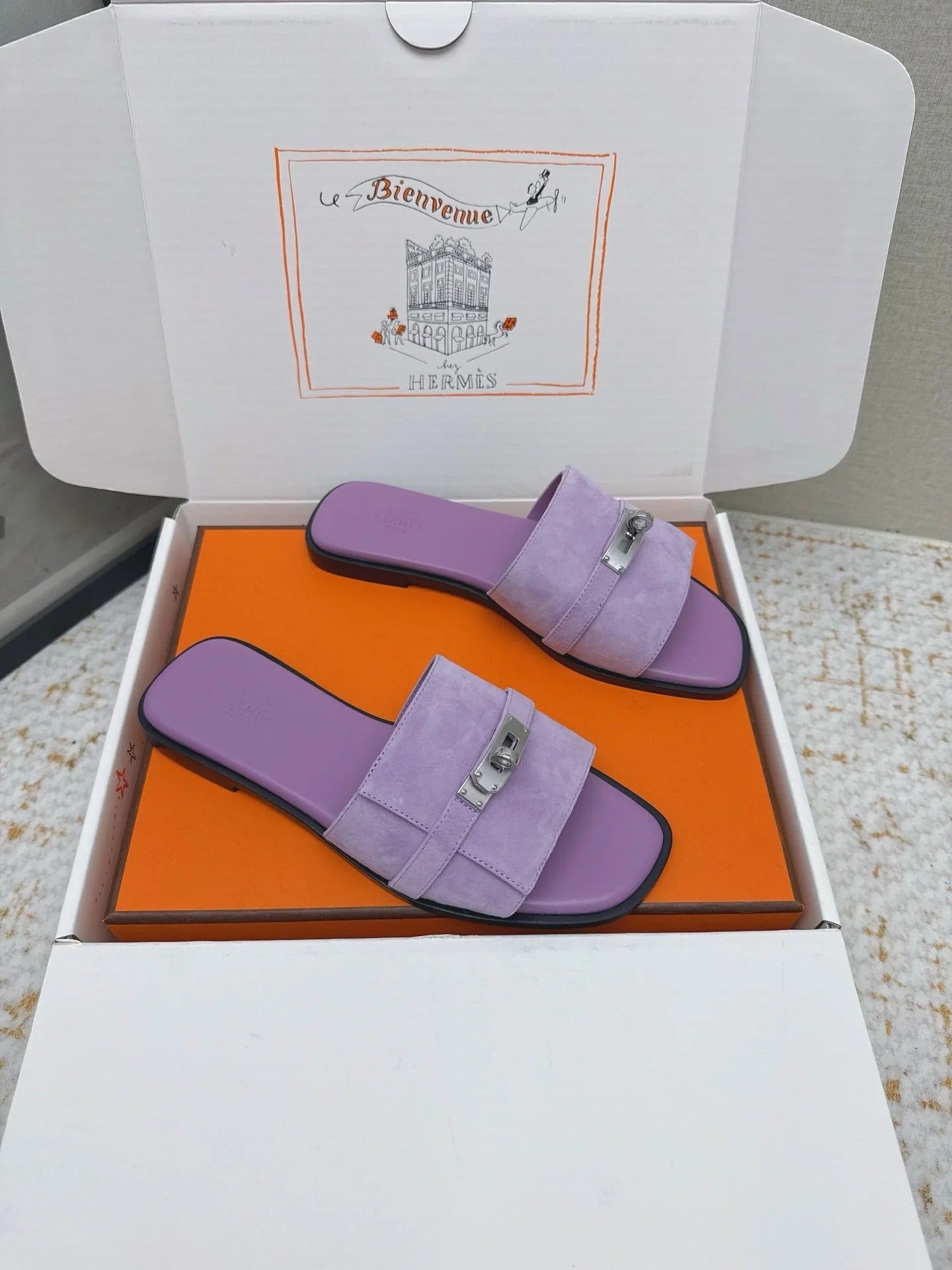 HM 26ss Oasis Sandals Purple Suede Cowhide 625177
