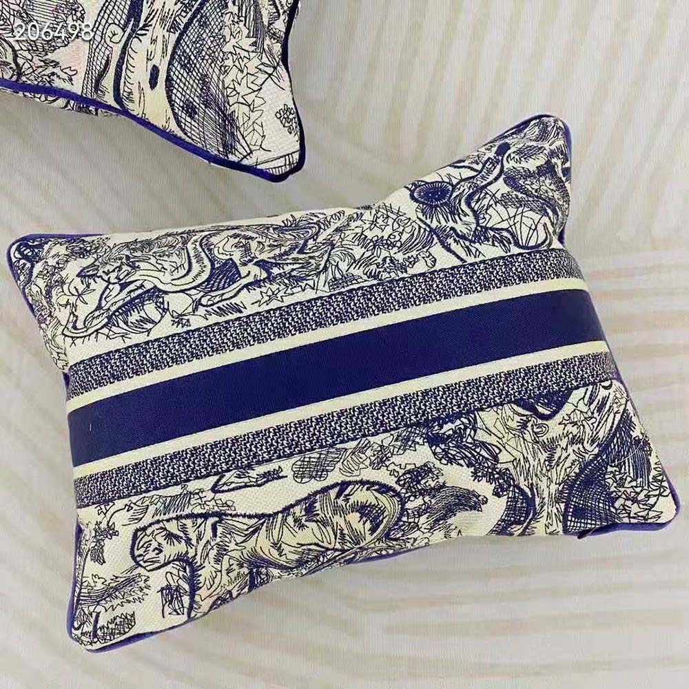 Dior Rectangular Pillow Blue Toile De Jouy Cotton