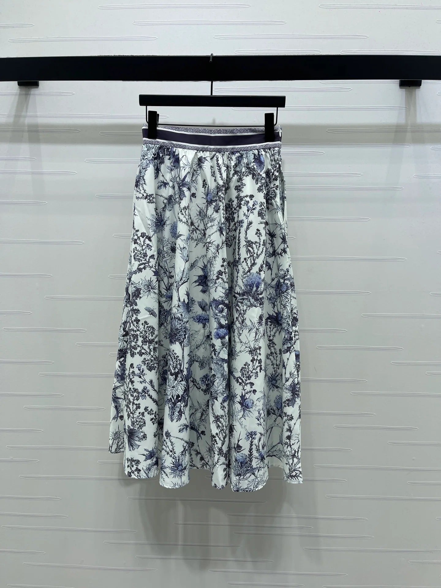 Dior 2026 High-waisted Printed Midi Skirt White Blue Polyester