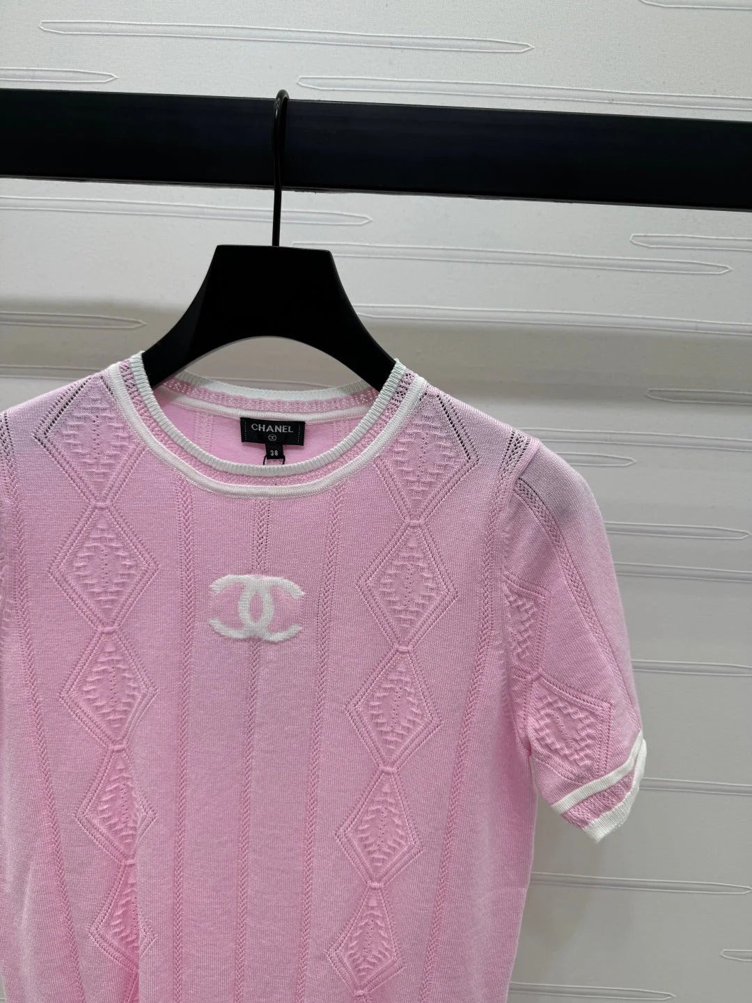 CHANEL 25S DIAMOND KNIT SHORT SLEEVE SHIRT 264174