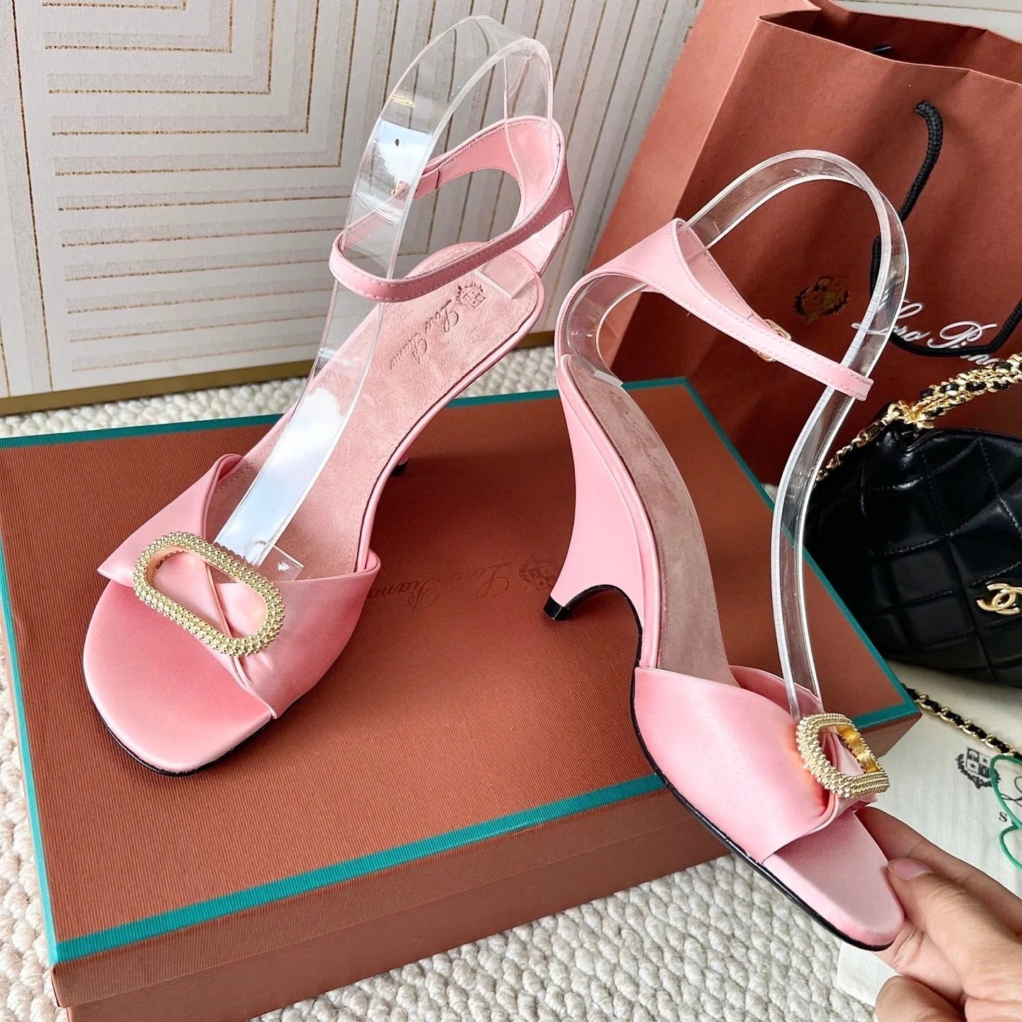 HIGH HEELS SANDALS 80 MM IN PASTEL PINK SATIN MIX SUEDE