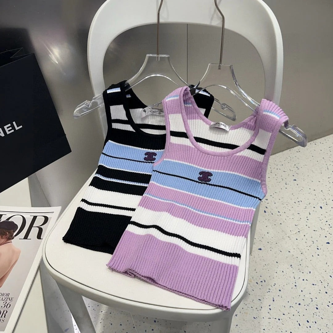 STRIPED TANK TOP 612057 IN BLUE BLACK COTTON RIBBED