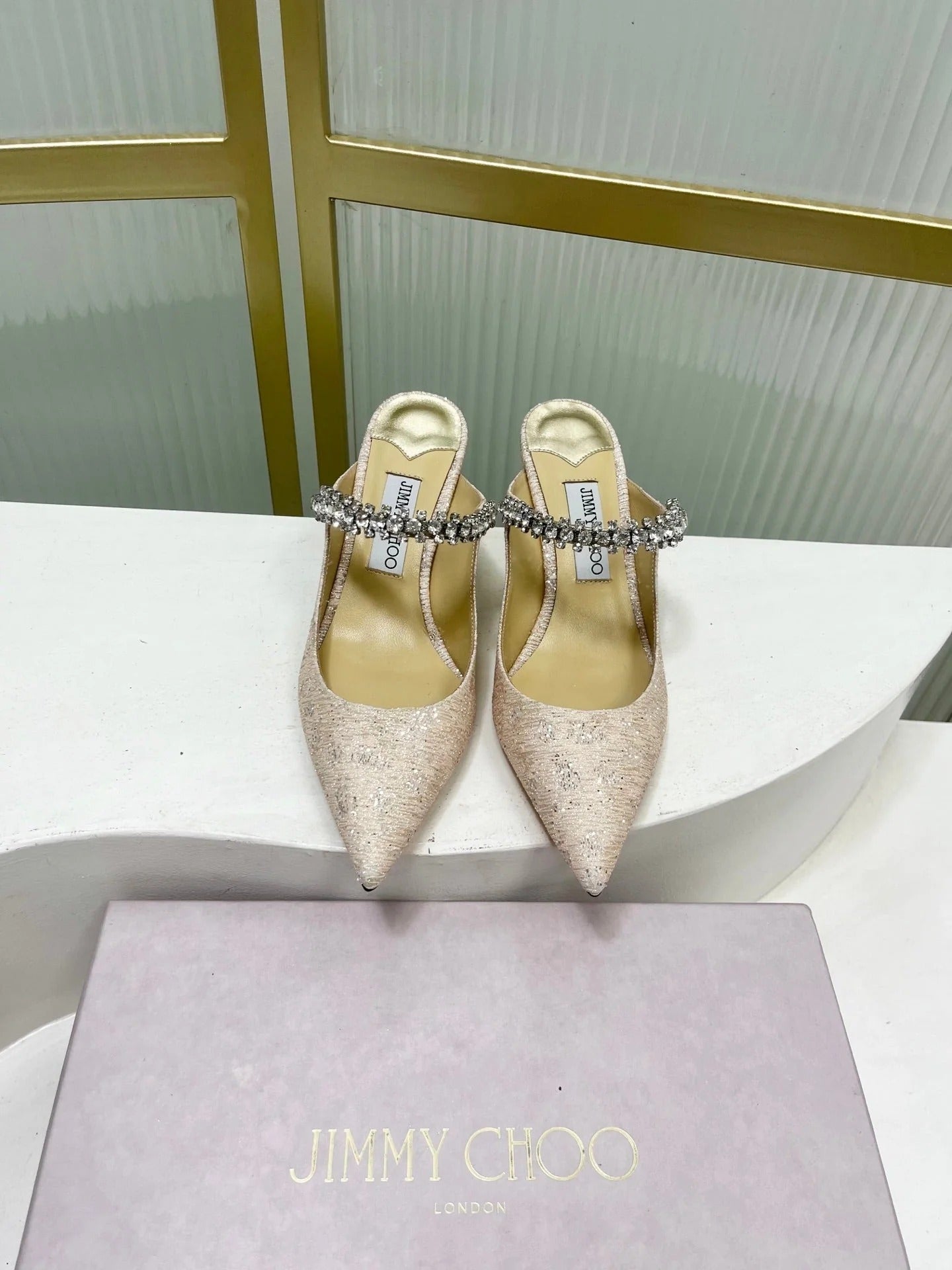 Jimmy 26s Heel Mules 65 Beige Sequins Sheepskin Diamond 605943