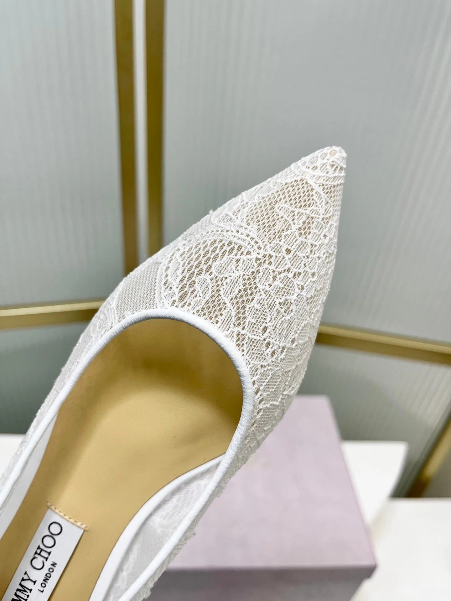 Jimmy 26s Ballet Flats White Beige Lace Sheepskin 605949