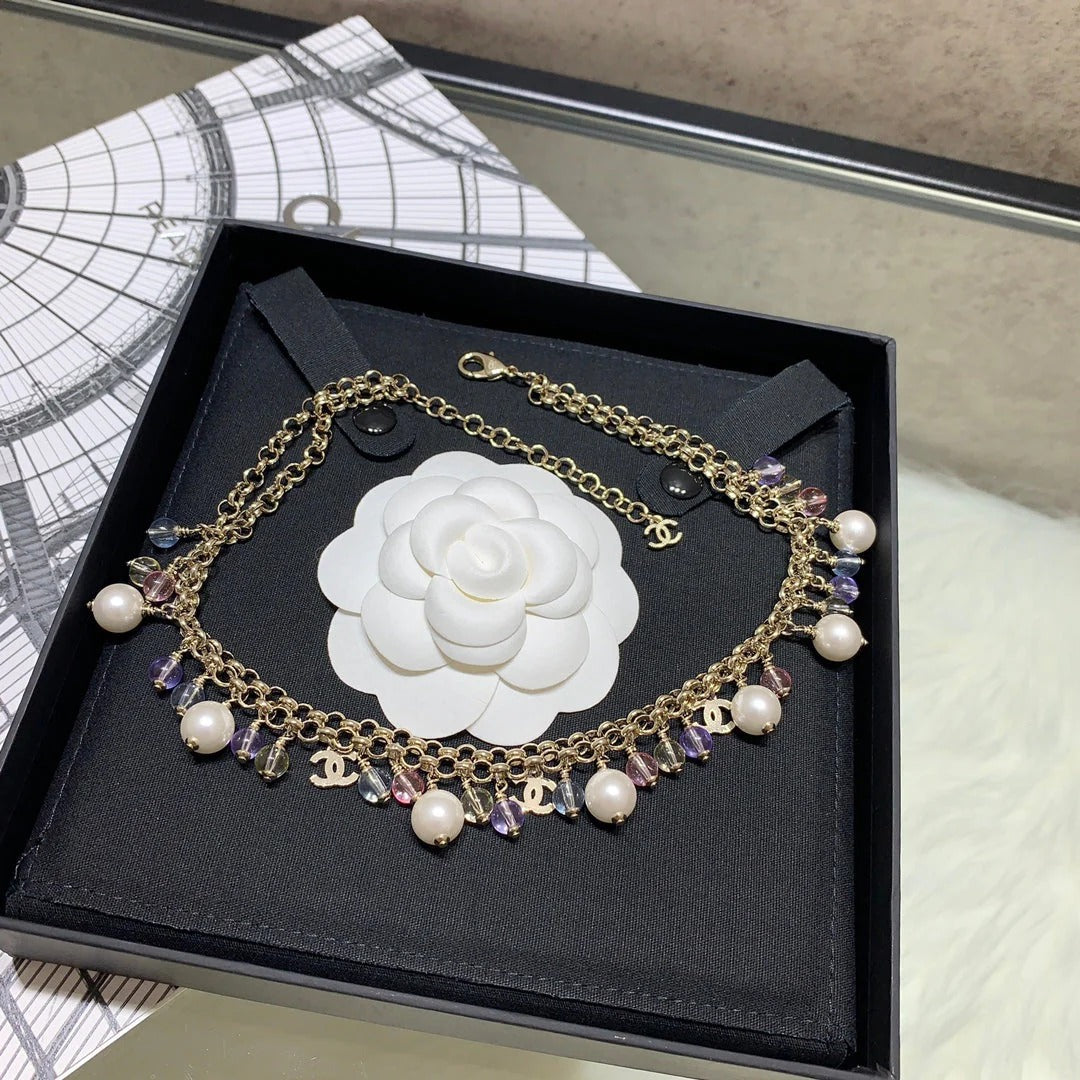 Chanel 2026 Colored Crystal Pearl Double C Necklace