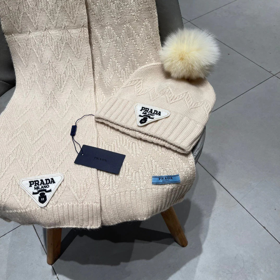 SET SCARF AND HAT IN BISQUE BEIGE CASHMERE AND RABBIT FUR 433245