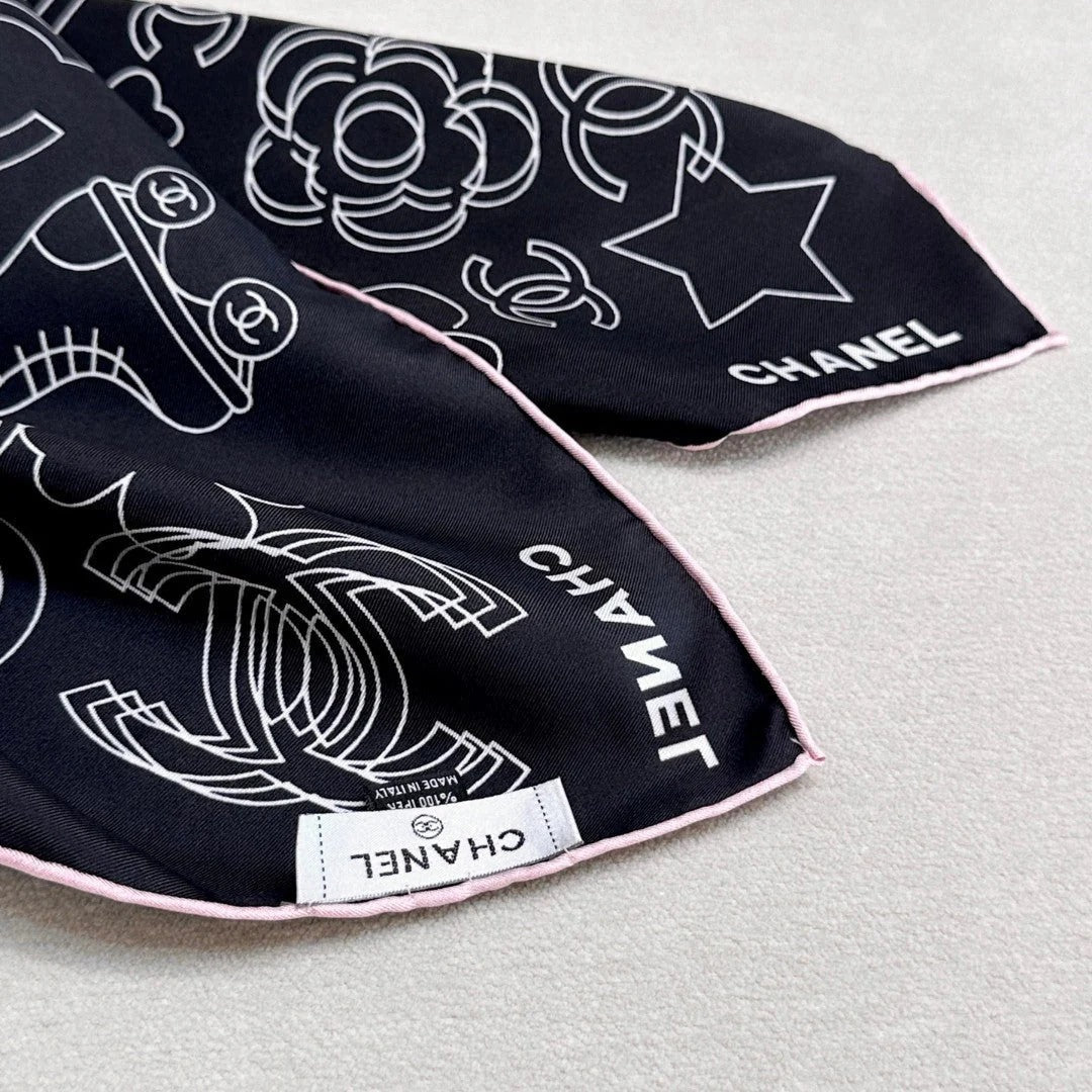 CHANEL 25S SCARF 90 IN TWILL SILK 740295