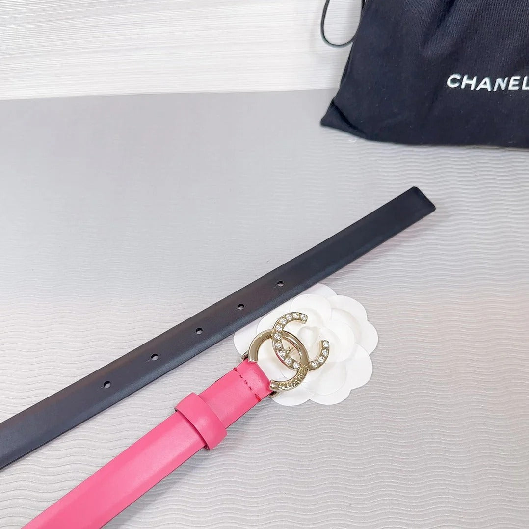CC BELT 20 MM IN DEEP PINK SMOOTH CALFSKIN GOLD HARDWARE ATTACH RHINSTONE