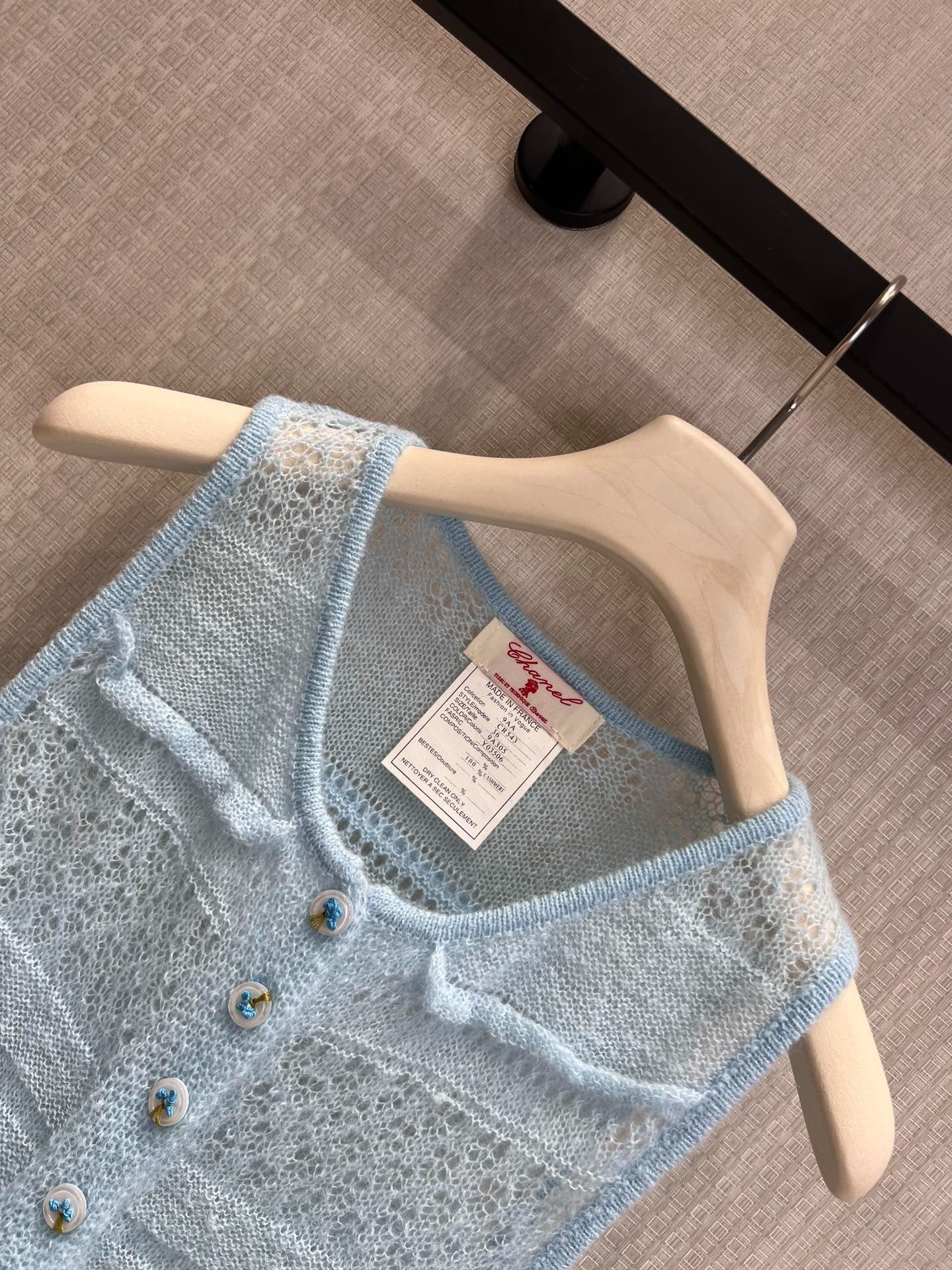 Chanel 2026 Hollow-Out Knit Vest Ice Blue Cashmere