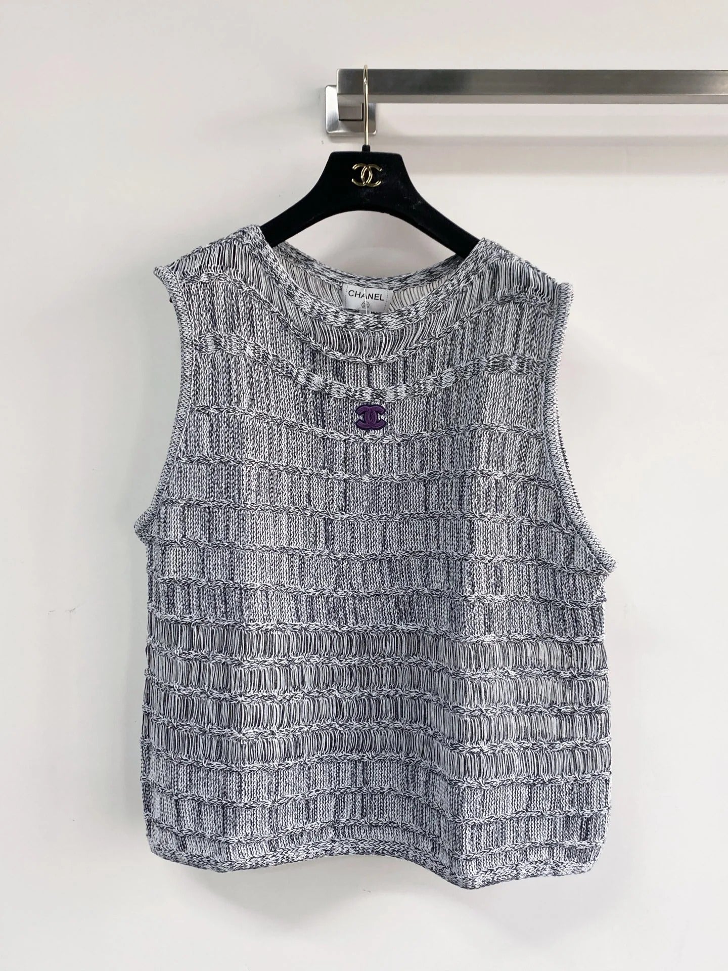 Chanel 2026 Hollow-Out Vest Black and Gray Viscose Nylon