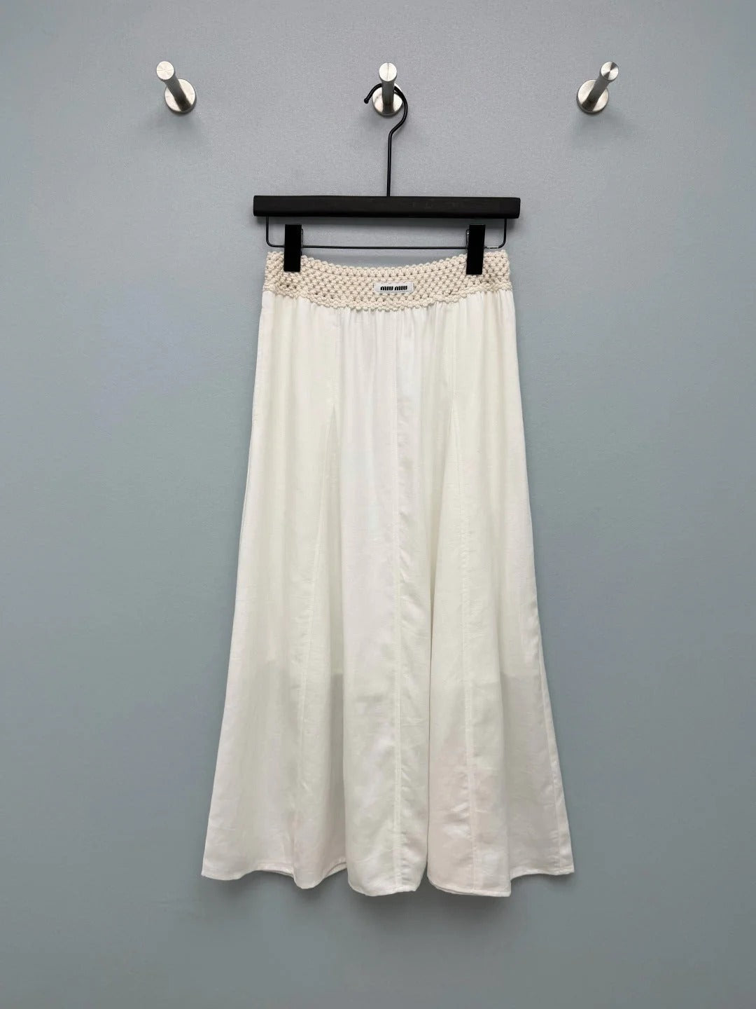 Miumiu 2026 Midi Skirt with Crocheted Waistband Cotton Tencel 392402