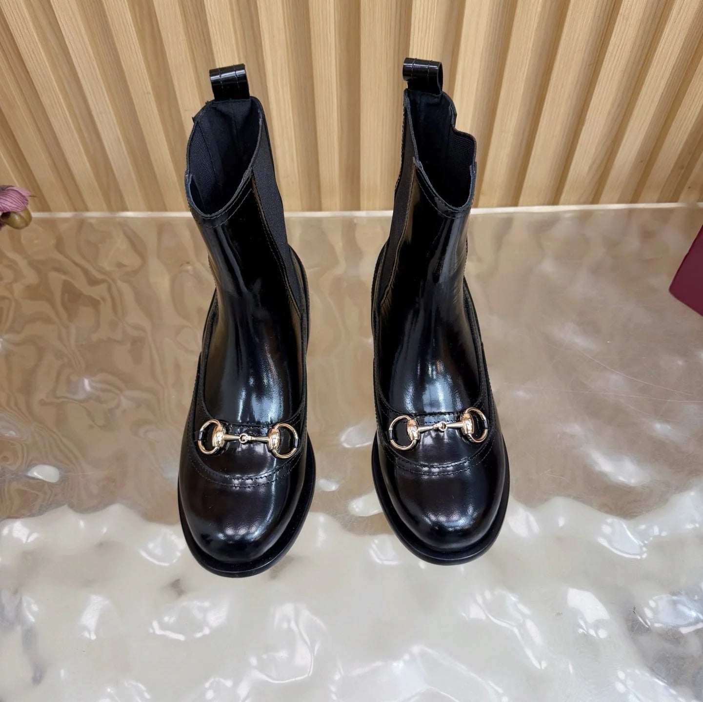 GG 26 Horsebit Martens Boots Black Sheepskin 589466
