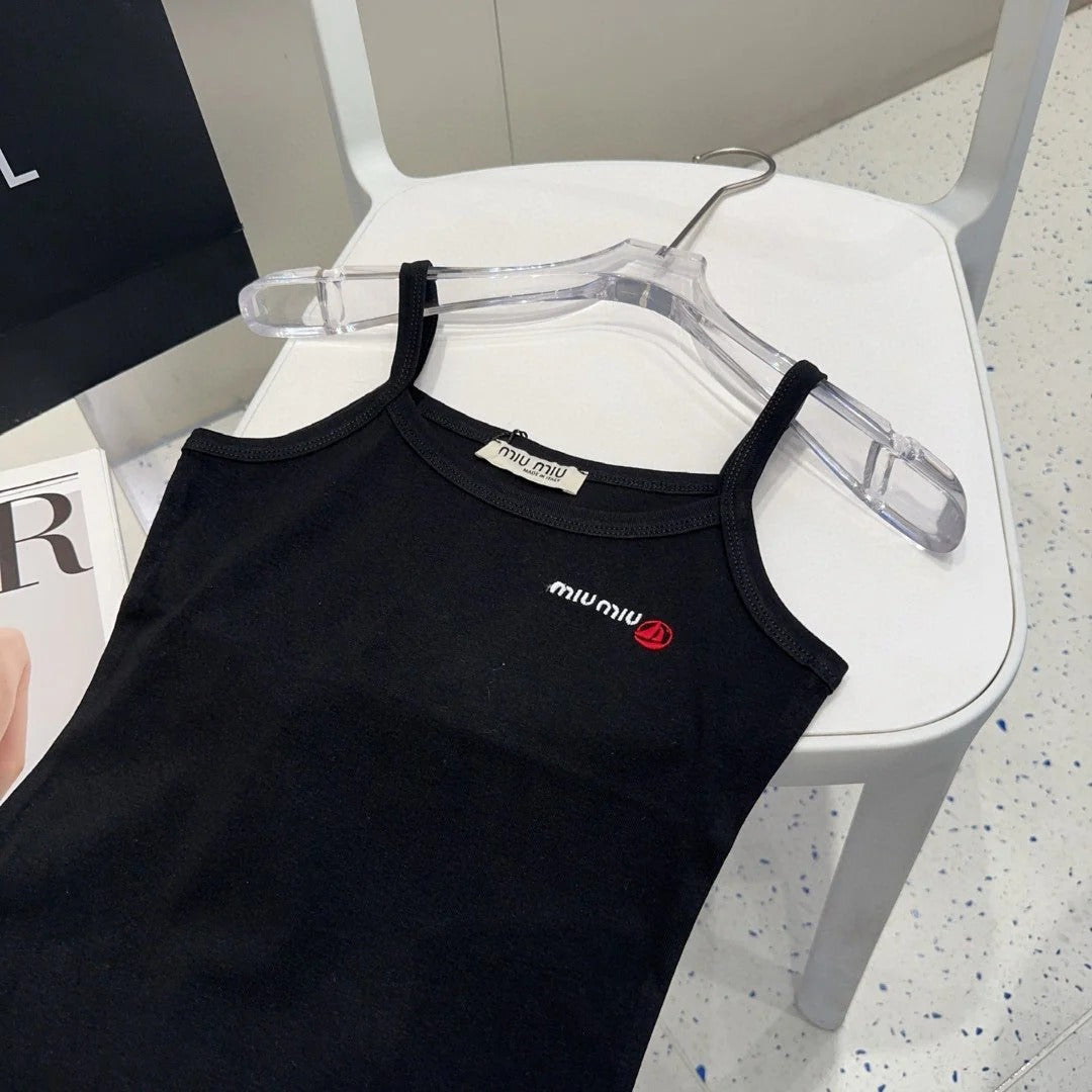CAMISOLE 613779 IN BLACK COTTON RIBBED