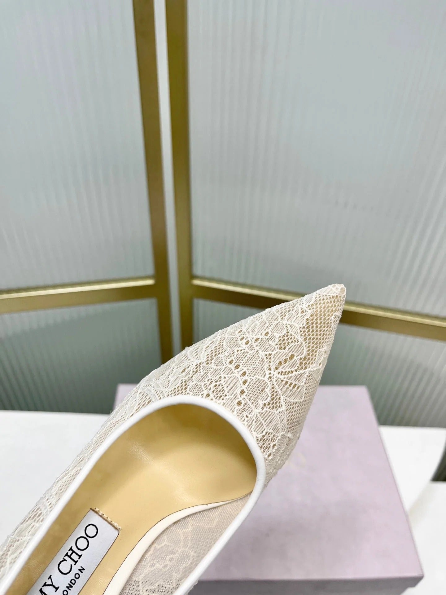 Jimmy 26s Heel Pump 85 Ivory Beige Lace Sheepskin 605950