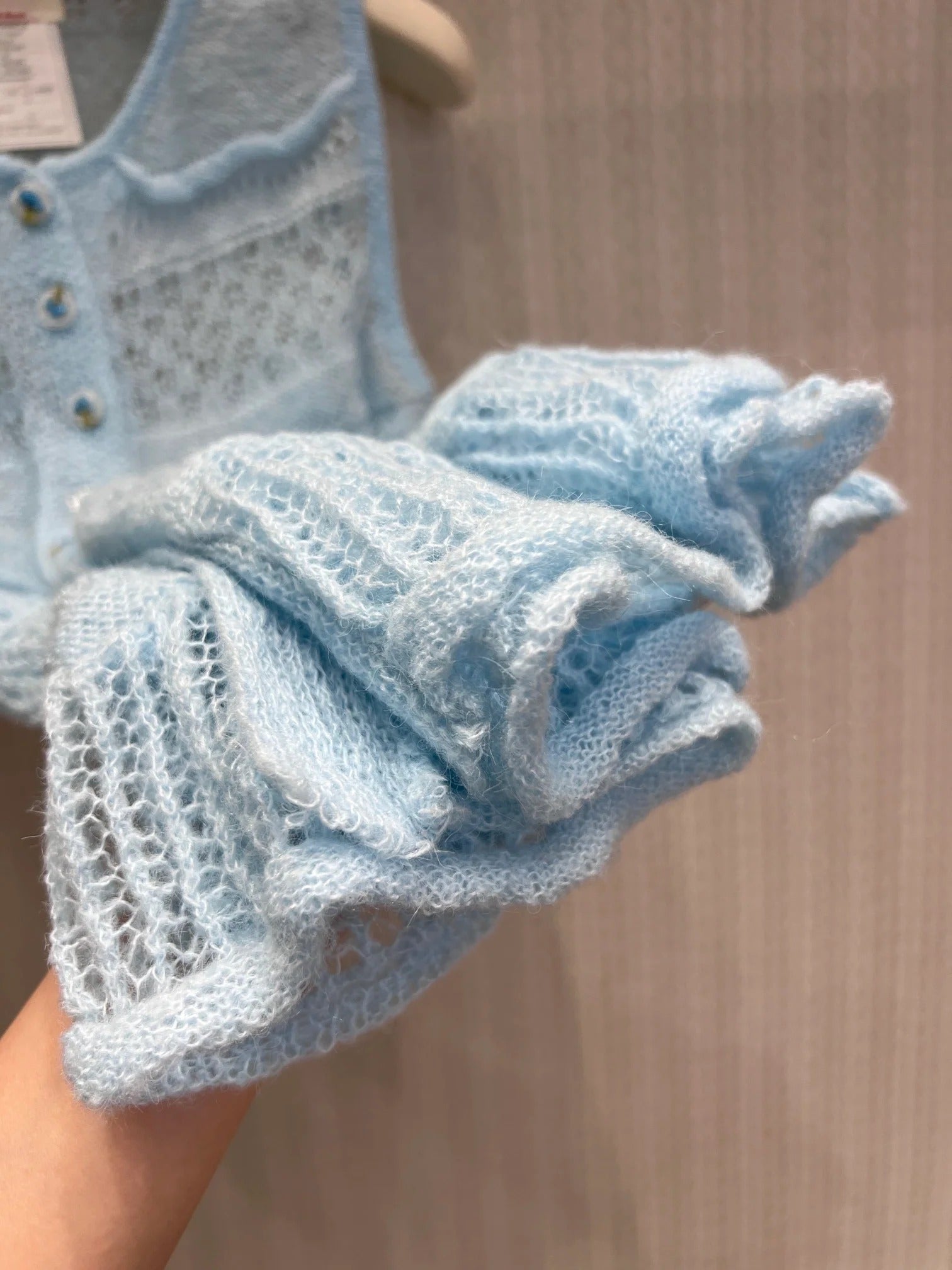 Chanel 2026 Hollow-Out Knit Vest Ice Blue Cashmere