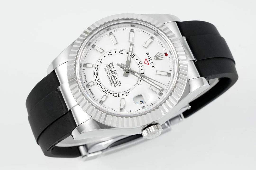 Rolex Sky-Dweller 42mm Stainless Steel Case White Dial Rubber Strap