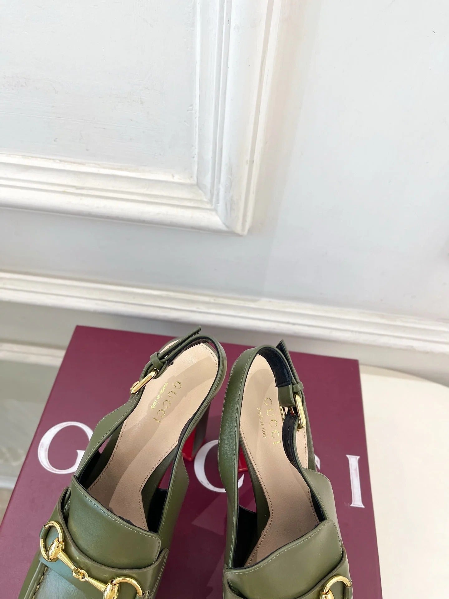 GG 26SS Platform Sandals 130 Green Sheepskin 640264
