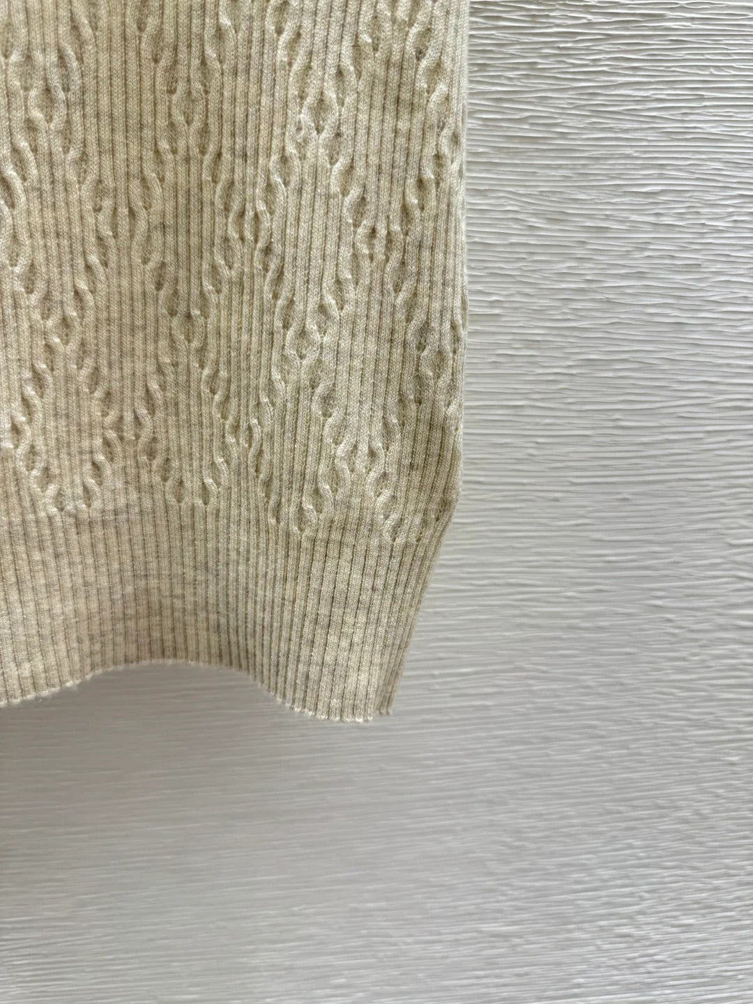 Miumiu 2026 Short-sleeved Knit Polo Shirt Beige and Gray Wool