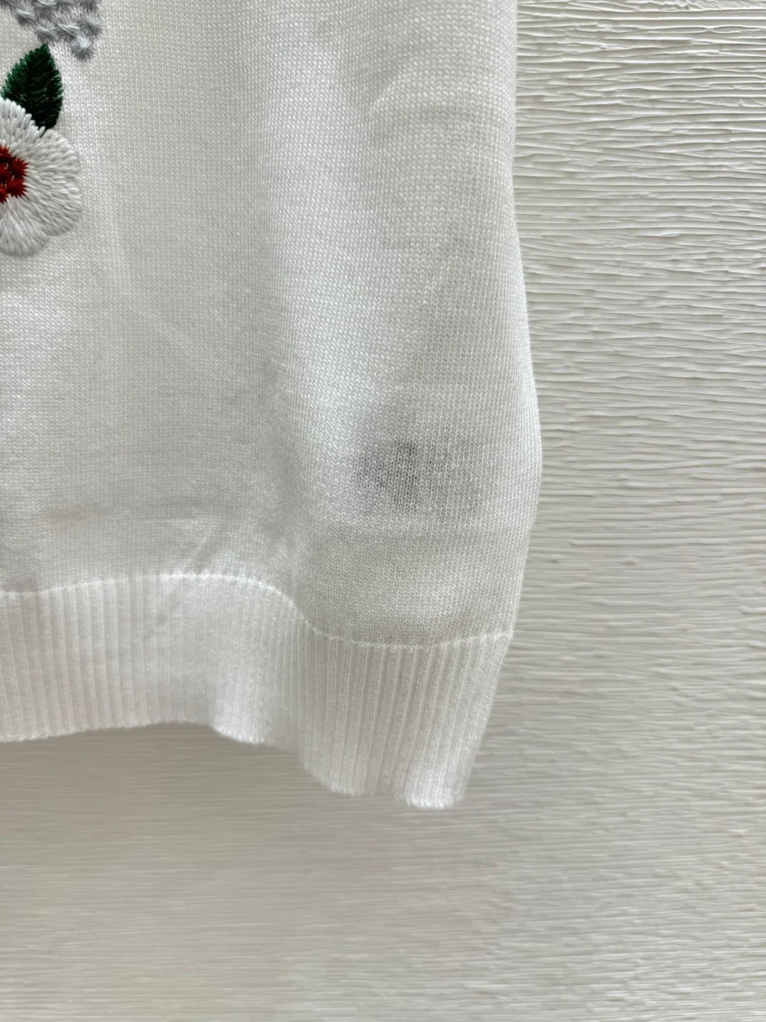 Dior 2026 Floral Crew Neck Knitted Short-Sleeve Top White and Pink Wool