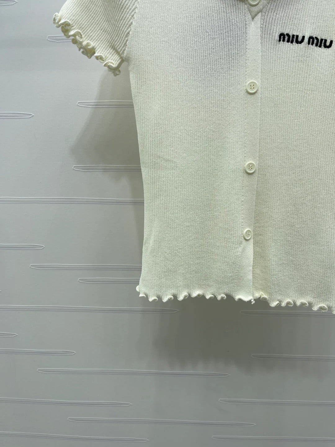Miumiu 2026 Lace Collar T-shirt Cream and Purple Wool
