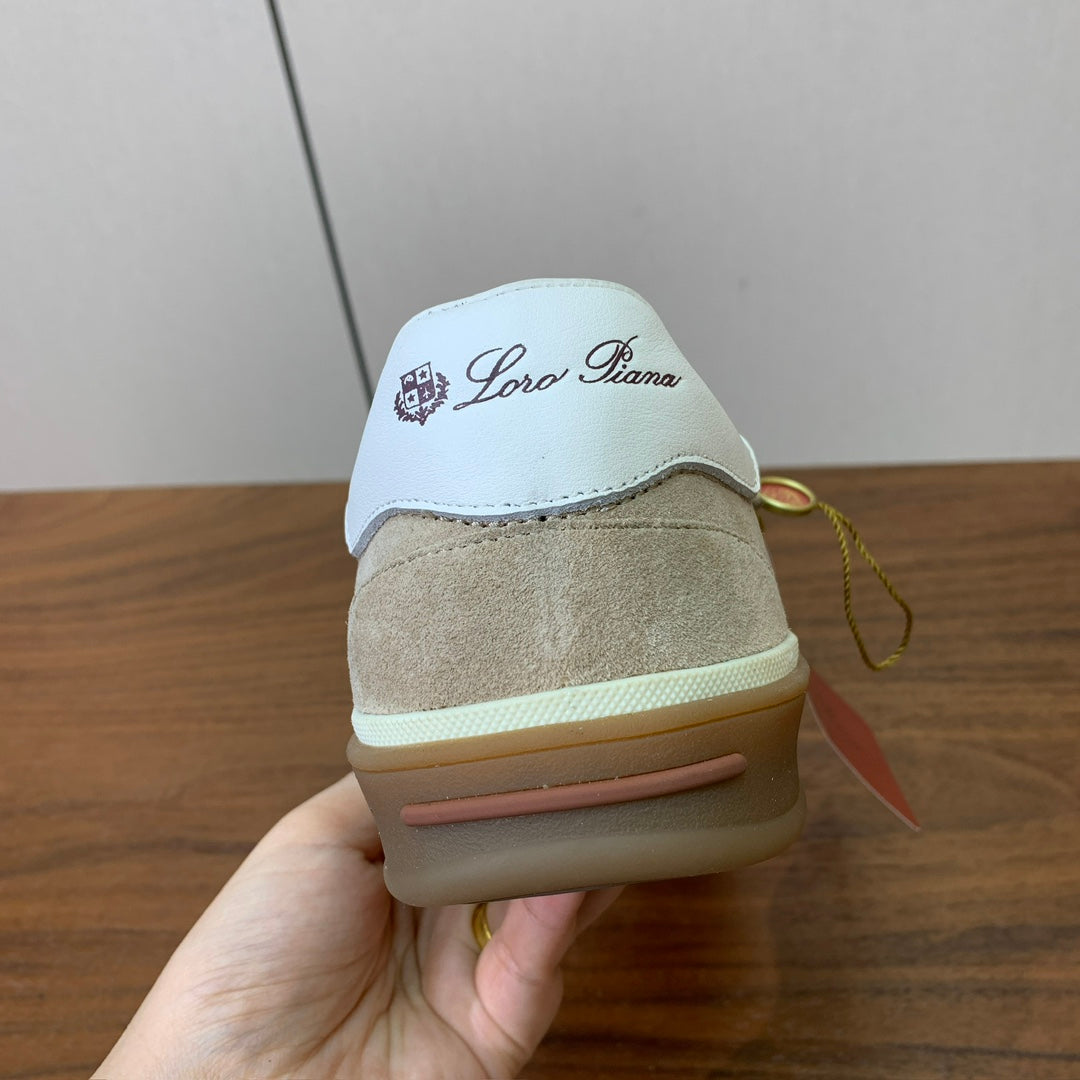 LP 26SS Velcro-strap Men Sneaker Beige mix White Suede Leather 606508