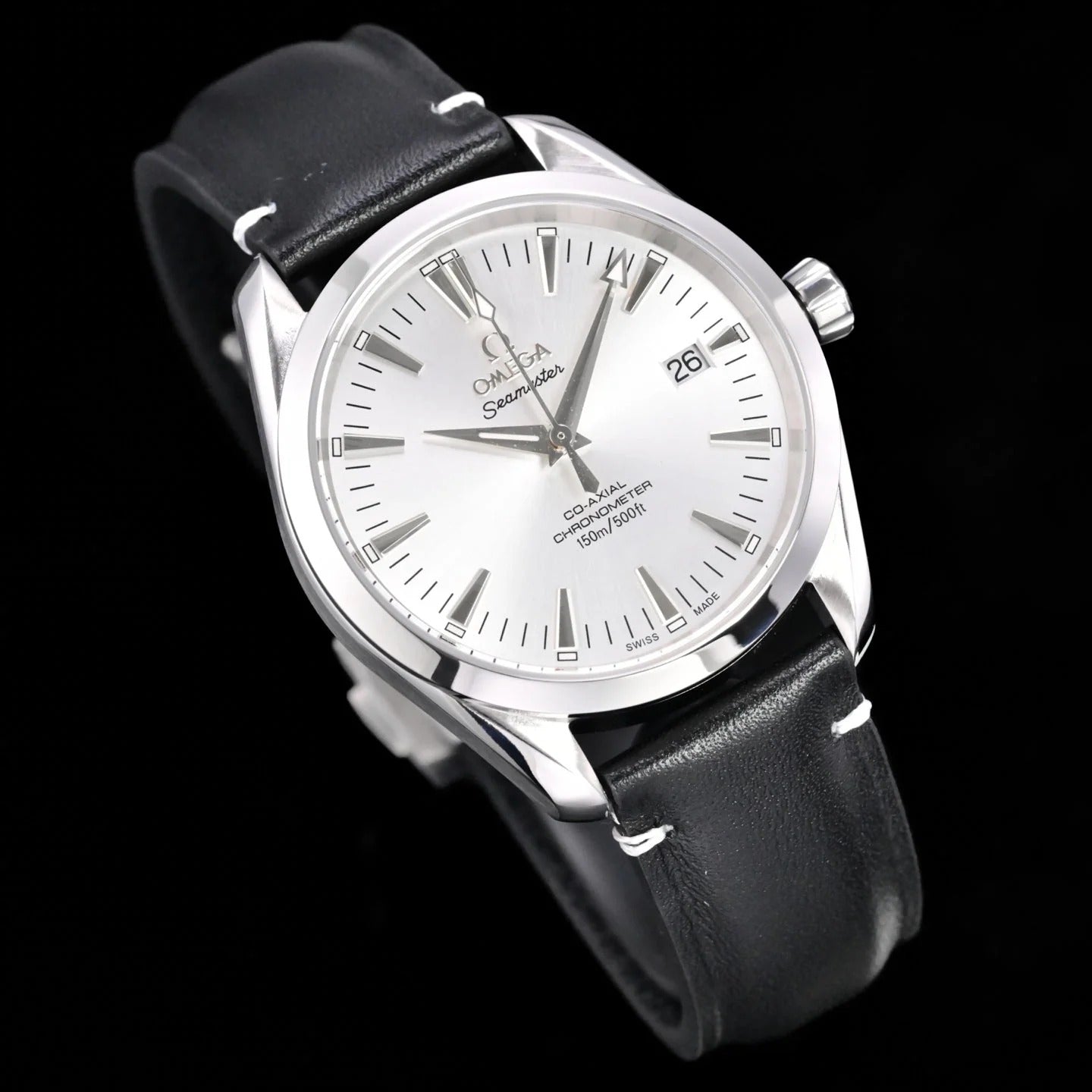 Omega Seamaster 150M Aqua Terra Observatory 39mm Black Leather Strap