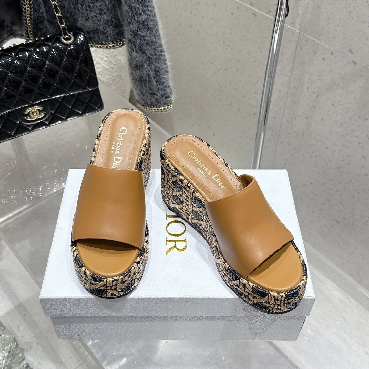 CD 26s Platform Sandal 65 Brown Monogram Leather 636352