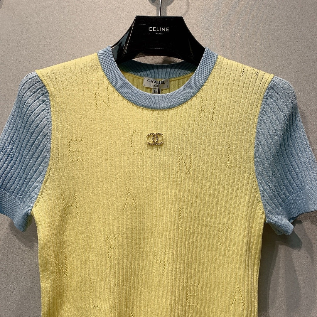 Chanel 2026 Yellow Knit Short-Sleeve T-Shirt 445138