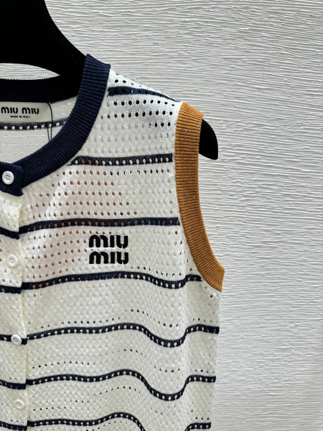 Miumiu 2026 Crew Neck Striped Knit Vest Tencel 397196