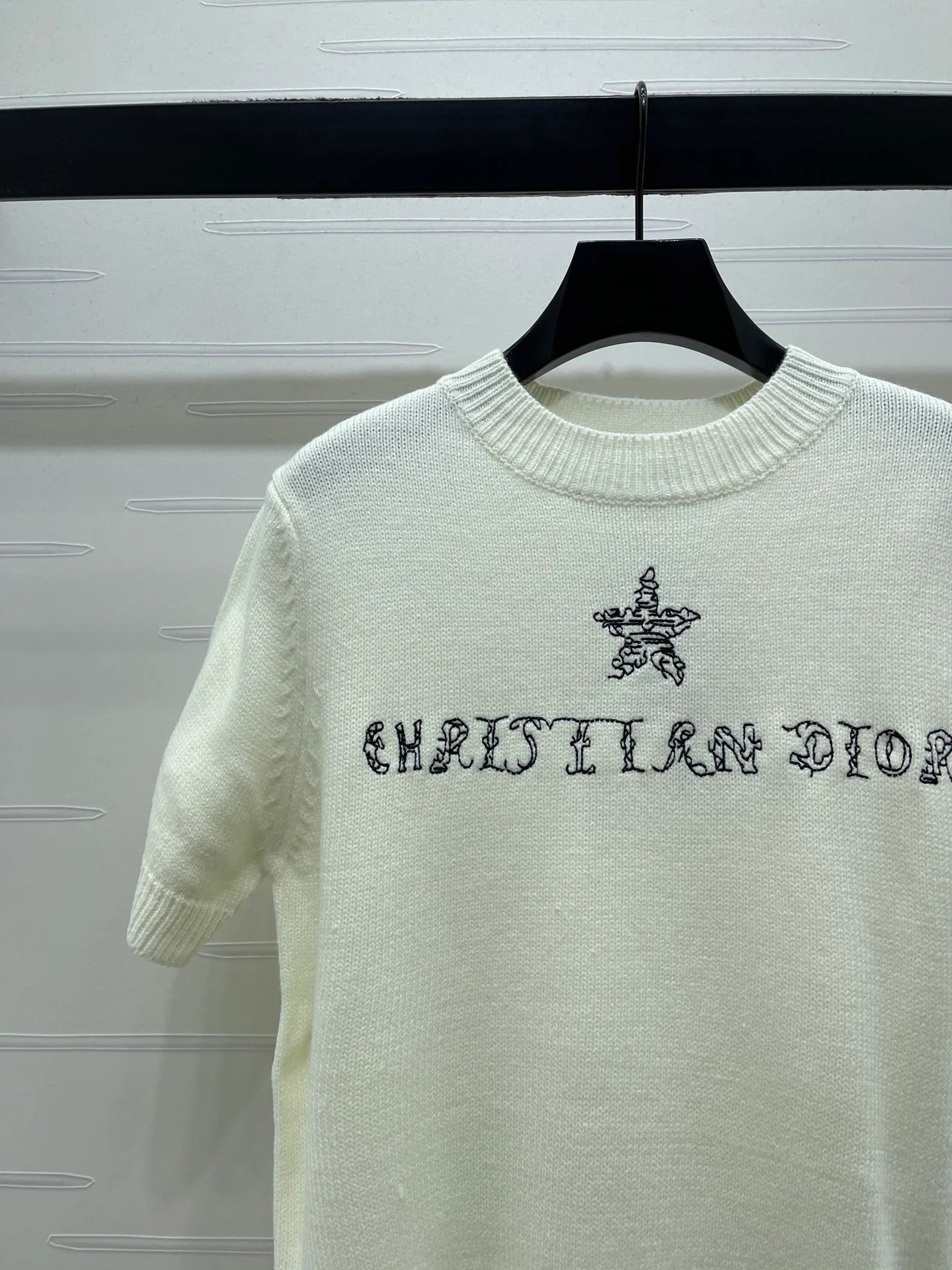 Dior 2026 Embroidered Letter Knit Short-Sleeve T-Shirt Wool