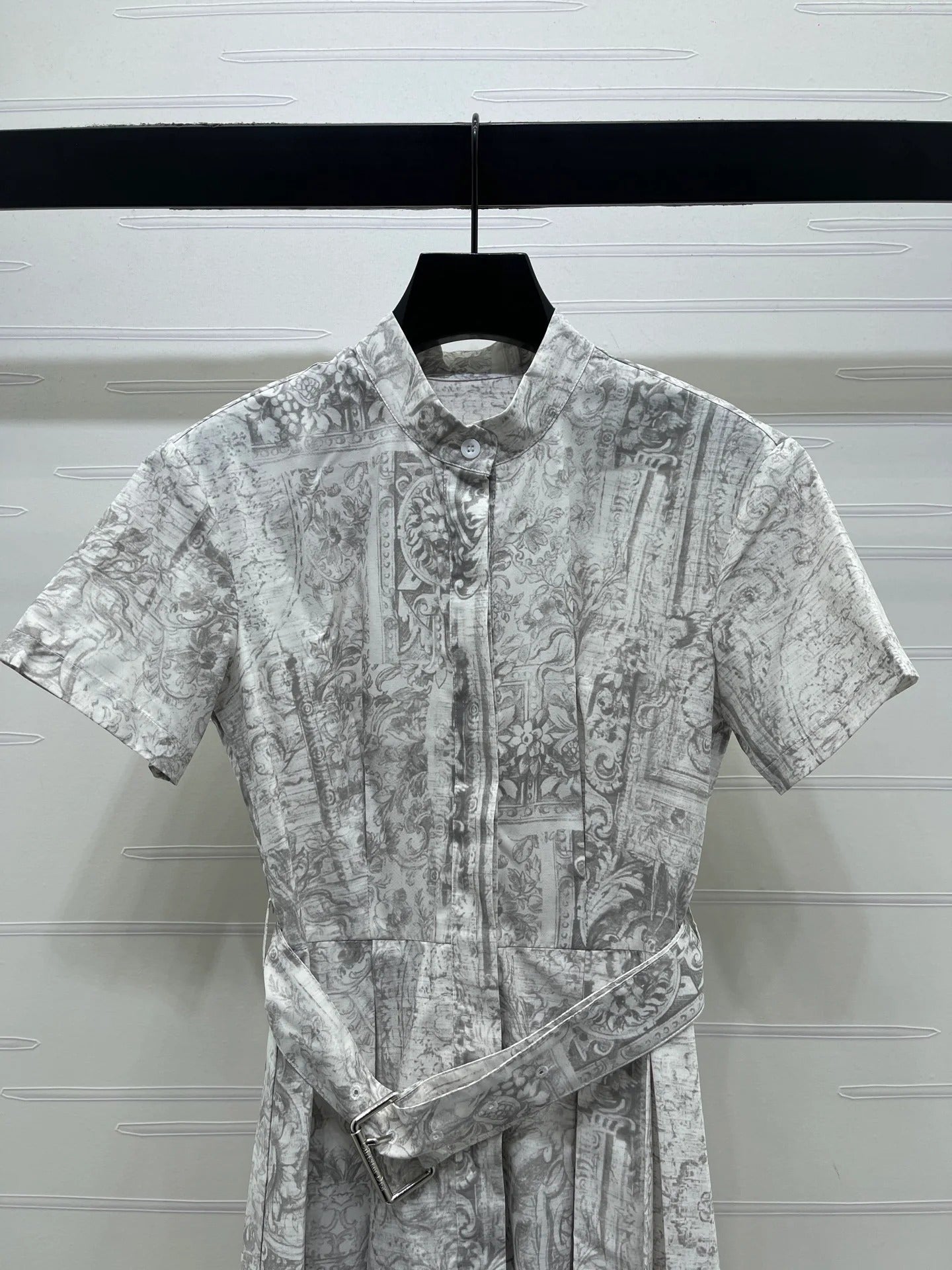 Dior 2026 Printed Short-Sleeve Dress White Grey Polyester