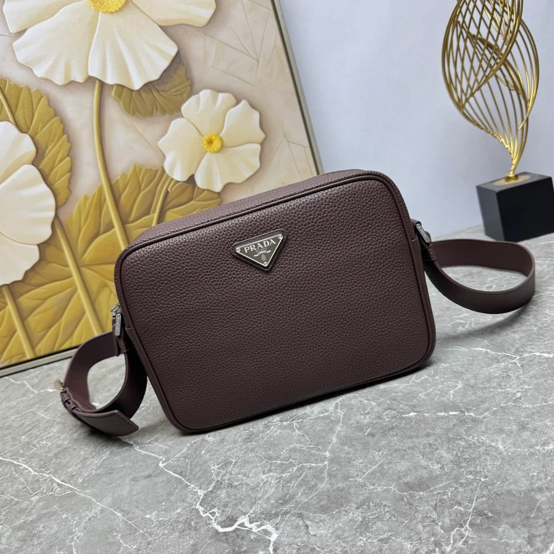 Prada 2026 Shoulder Bag 25cm Black Brown Grained Leather