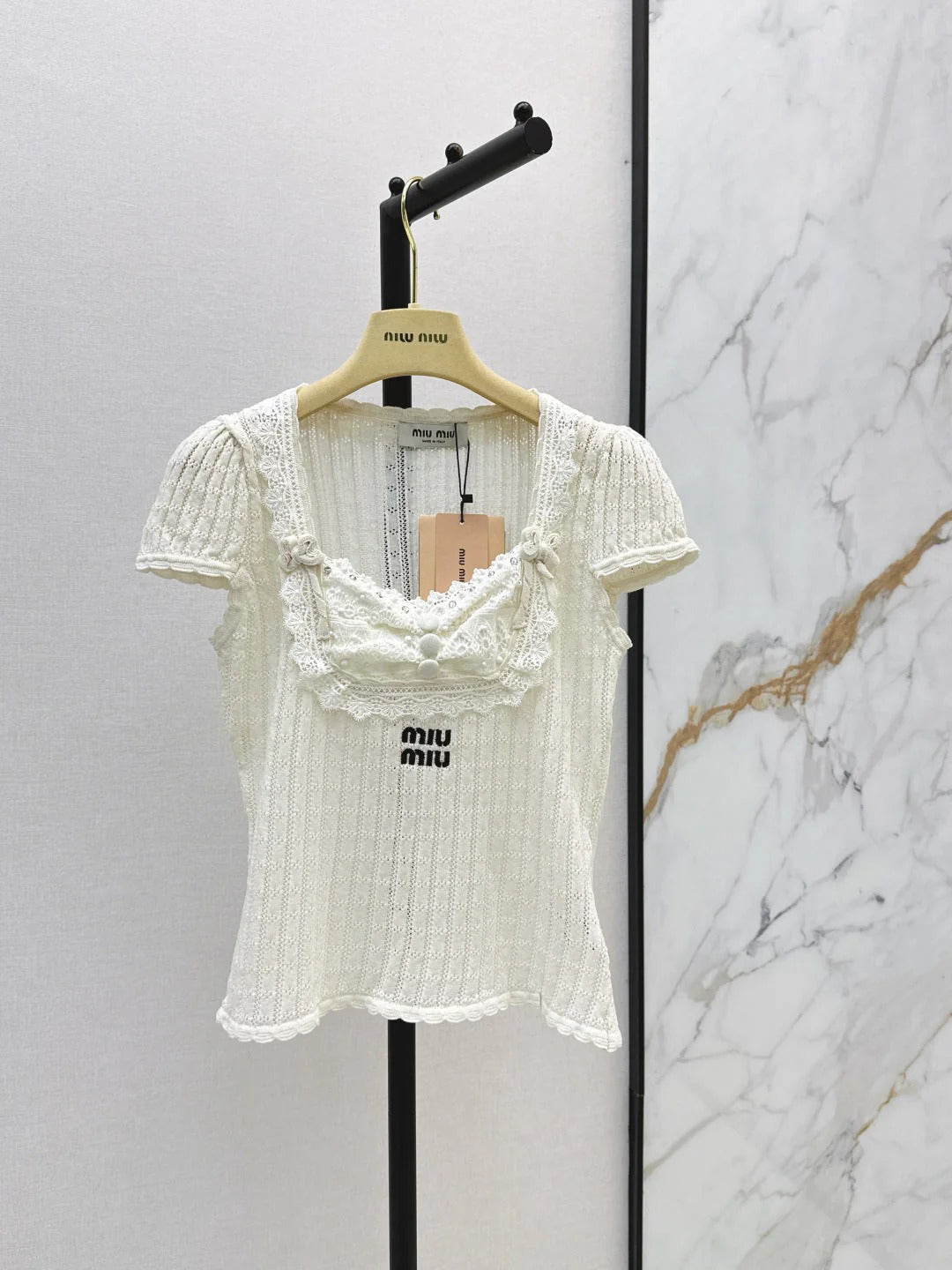 Miumiu 2026 Slim-fit Short-sleeved Knit Top Cotton 445784
