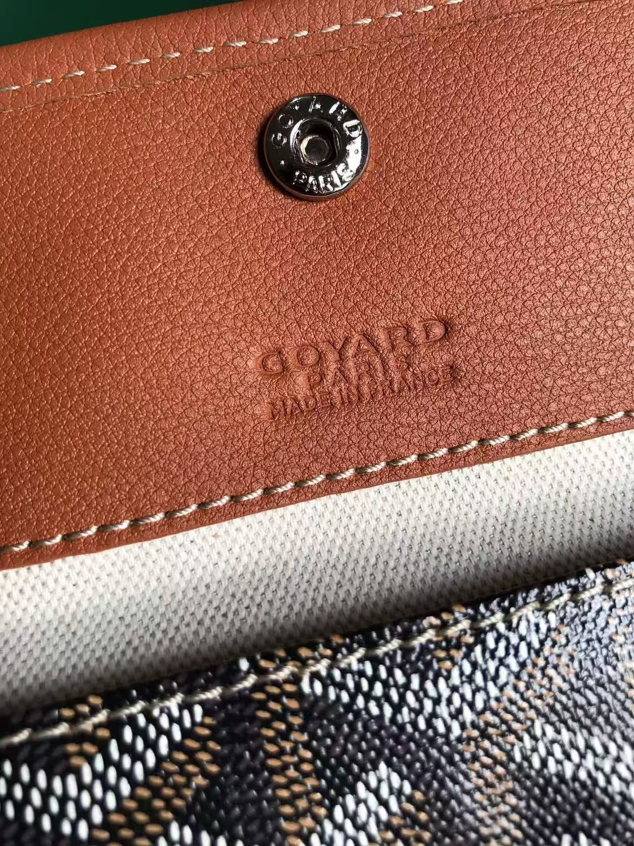 Goyard Saint Louis PM 34 Black Goyardine Canvas Tan Calfskin