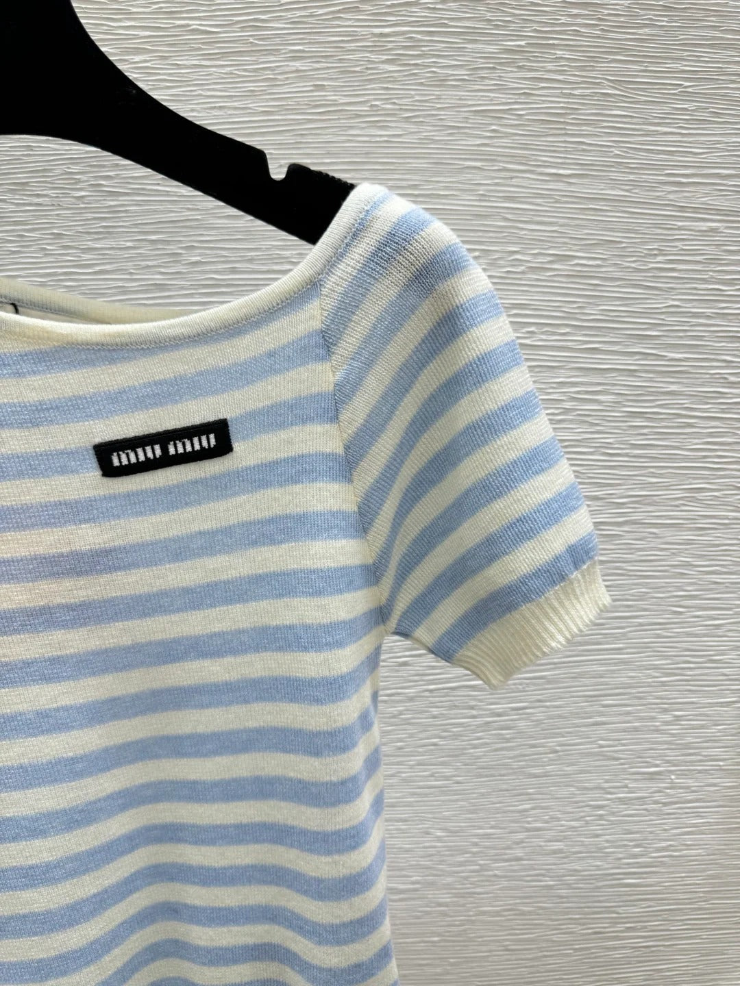 Miumiu 2026 Striped Knit Short-Sleeve Blue and Black Wool Polyester 132745