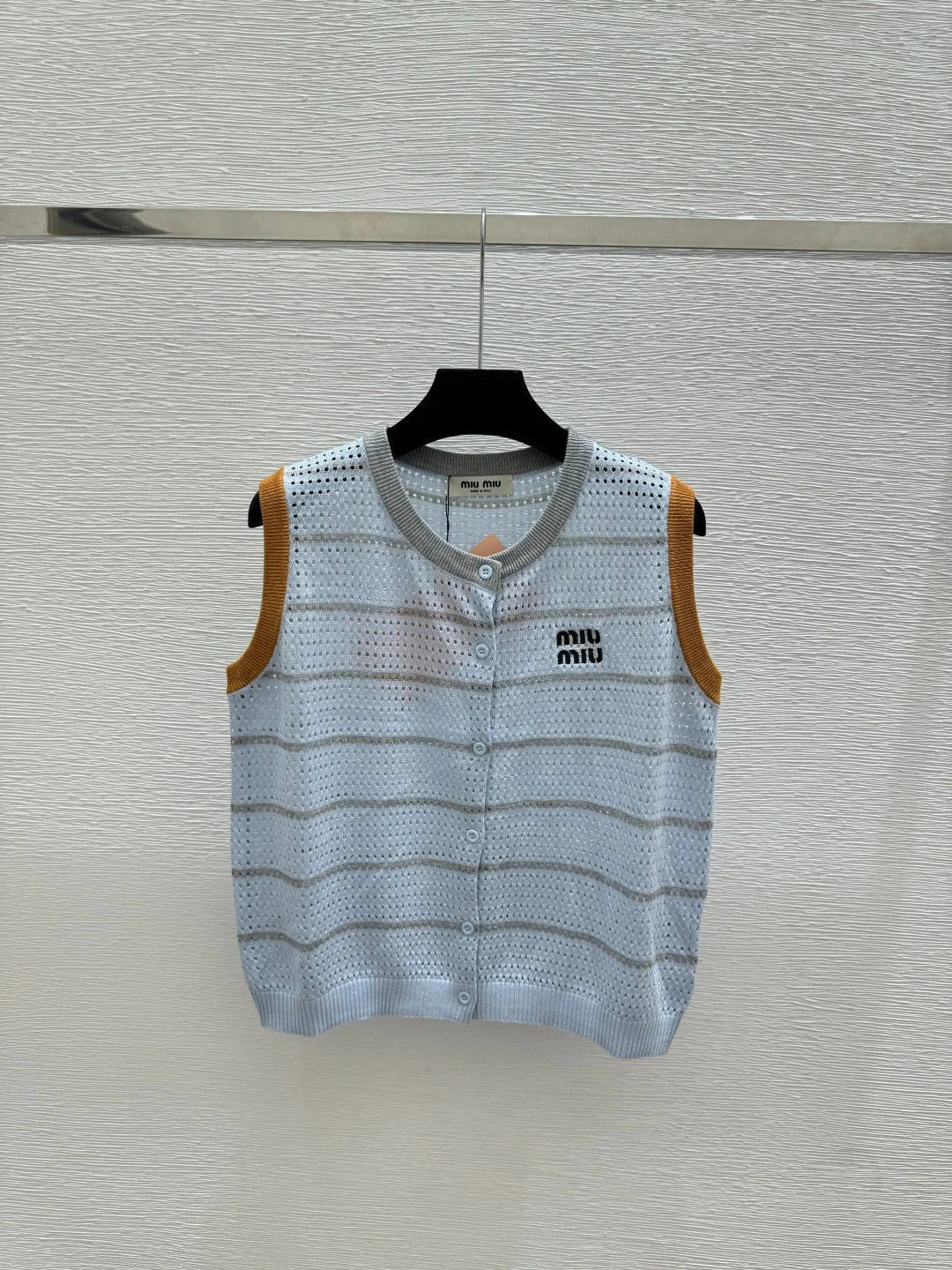 Miumiu 2026 Crew Neck Striped Knit Vest Tencel 397196