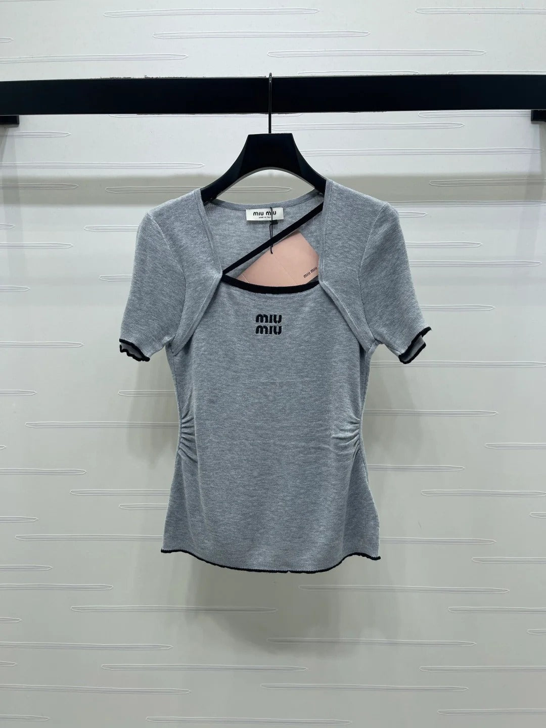 Miumiu 2026 Square Neck Knit Short-Sleeve Top Wool Cashmere 355575