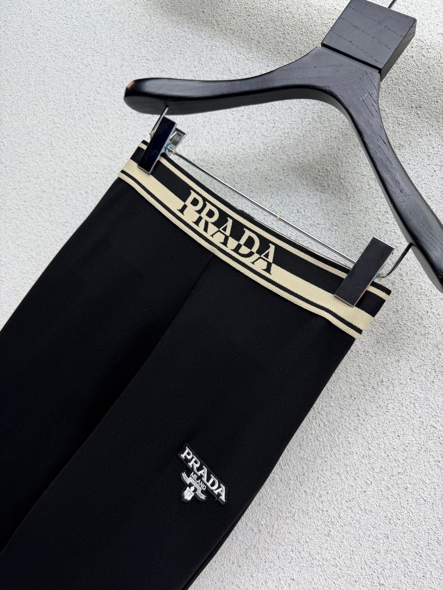 Prada 2026 Letter Webbing Flared Trouser Black Cotton 132457