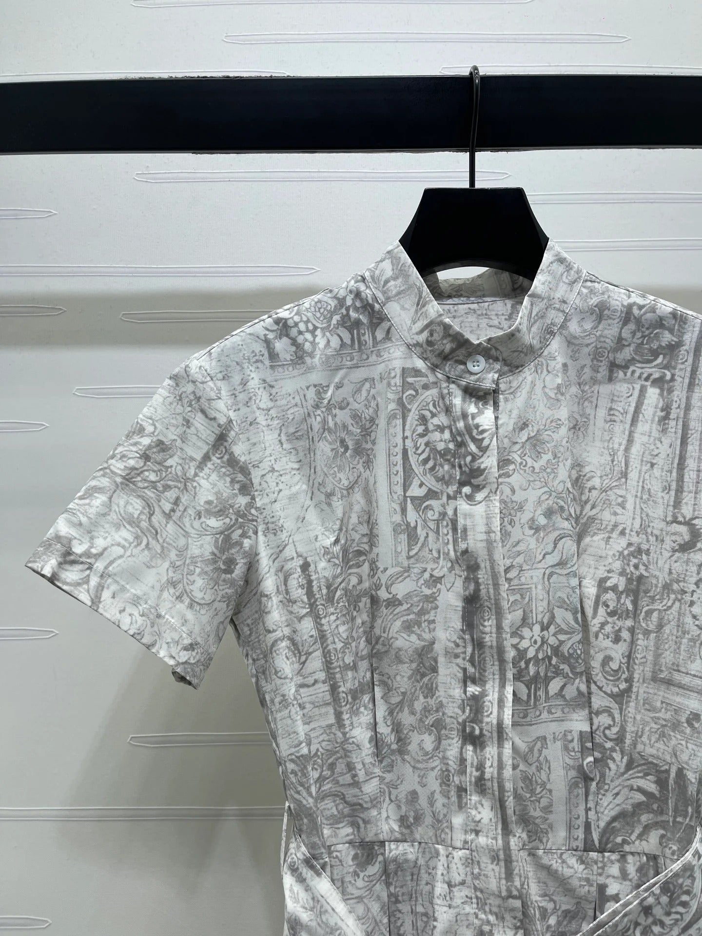 Dior 2026 Printed Short-Sleeve Dress White Grey Polyester