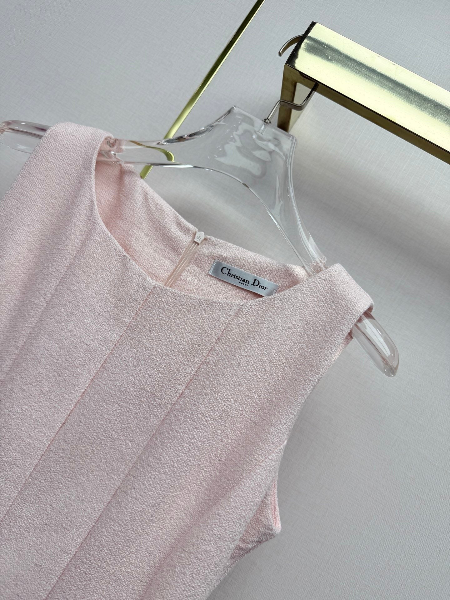 Dior 2026 Round Neck Sleeveless Dress Pink Polyester 380317