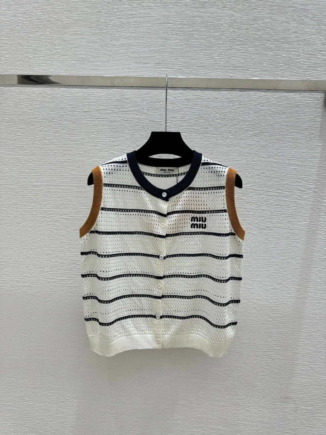 Miumiu 2026 Crew Neck Striped Knit Vest Tencel 397196