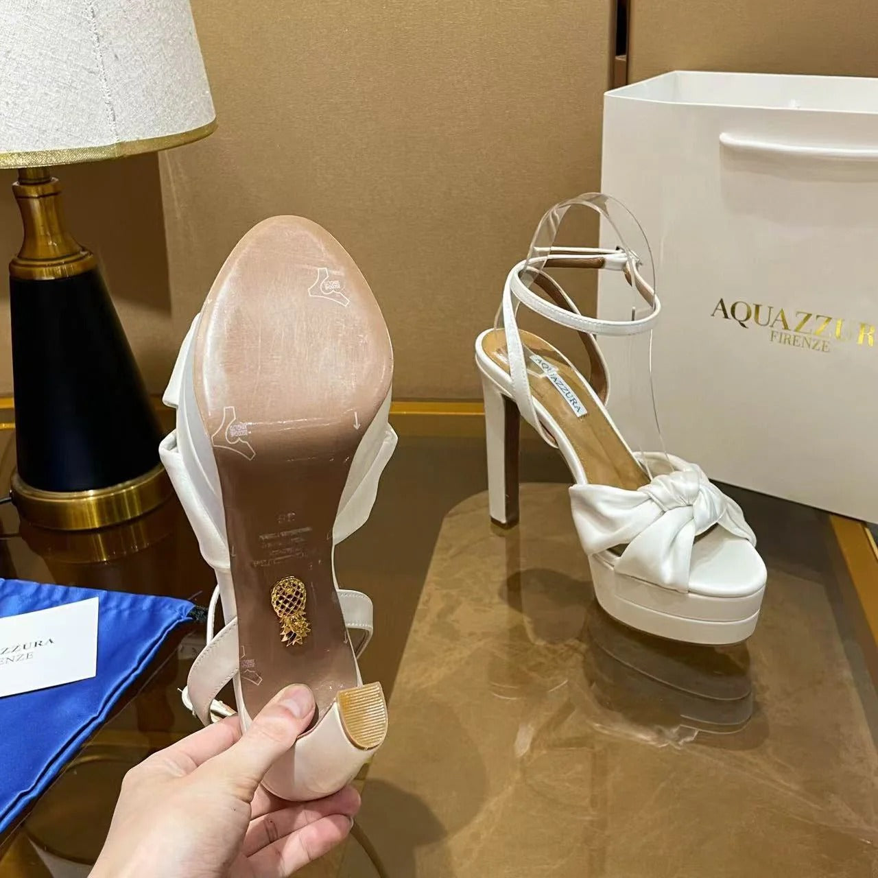 Aquazzura 2025 Cupid 130 Plateau Sandal White Silk Leather