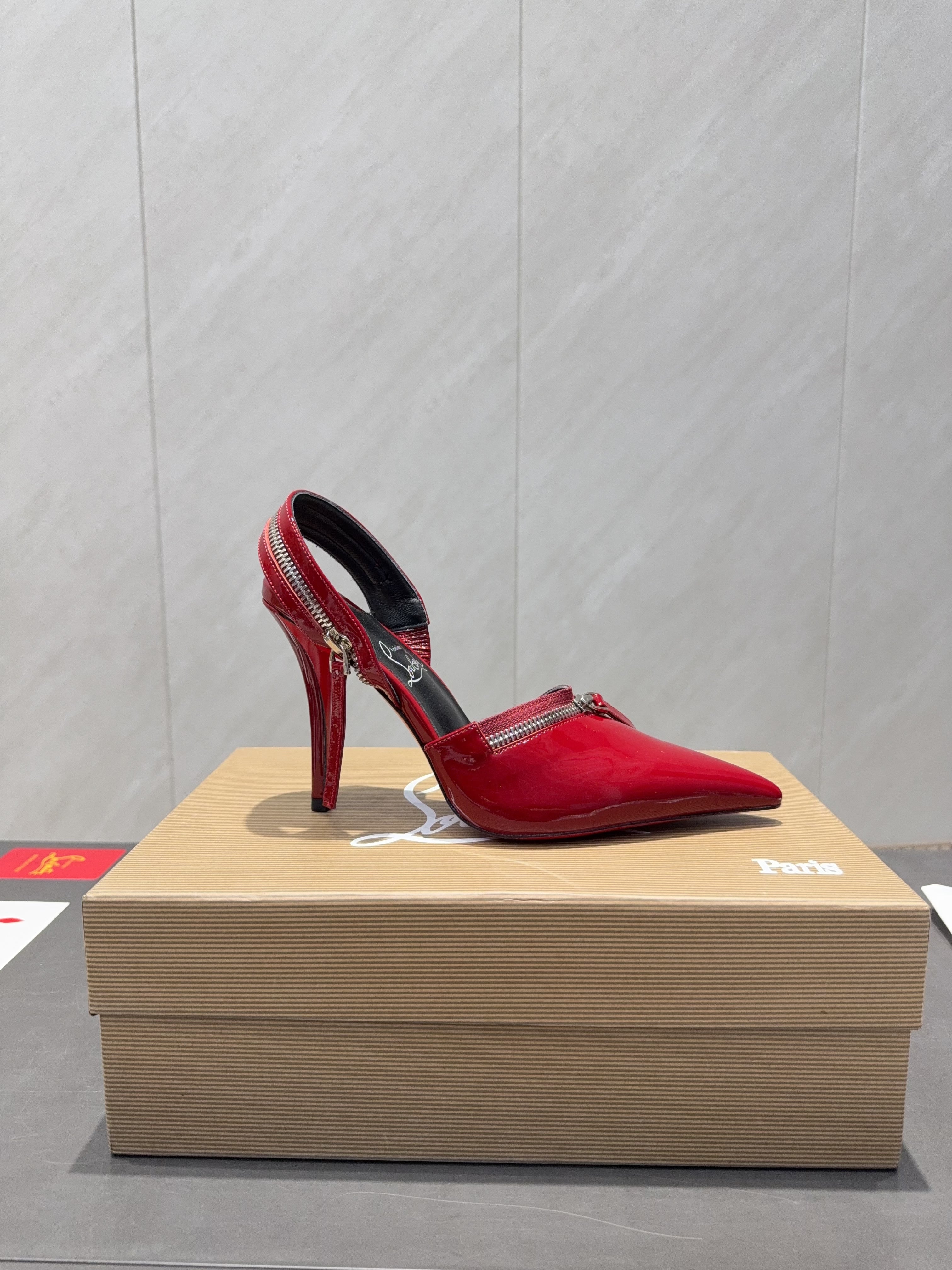 CL 2026 Slingback With Zipper Details 100mm Red Patent Leather 613789