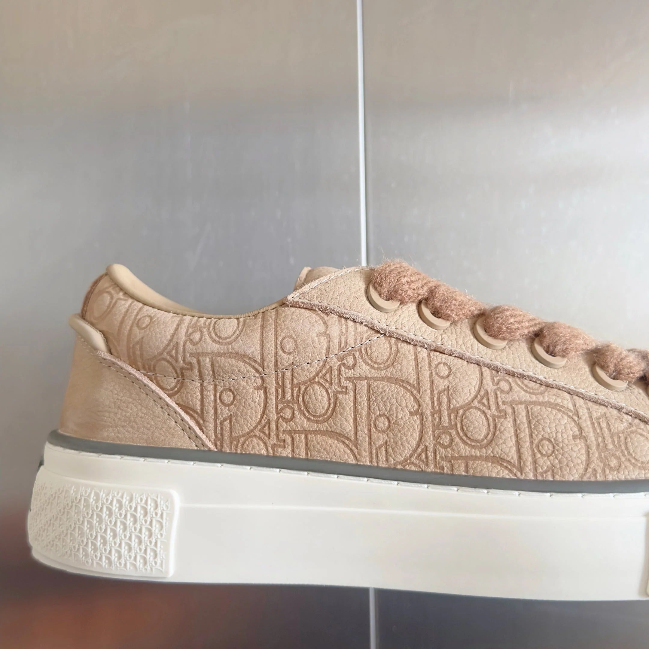 CD 26 B33 Platform Sneakers Light Brown Monogram Cowhide 609189