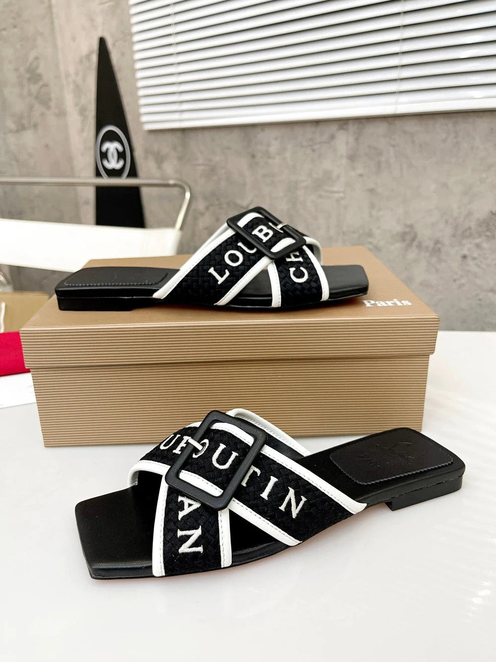 Christian Louboutin 2026 Crossimule Flat Slides Canvas Leather 780389