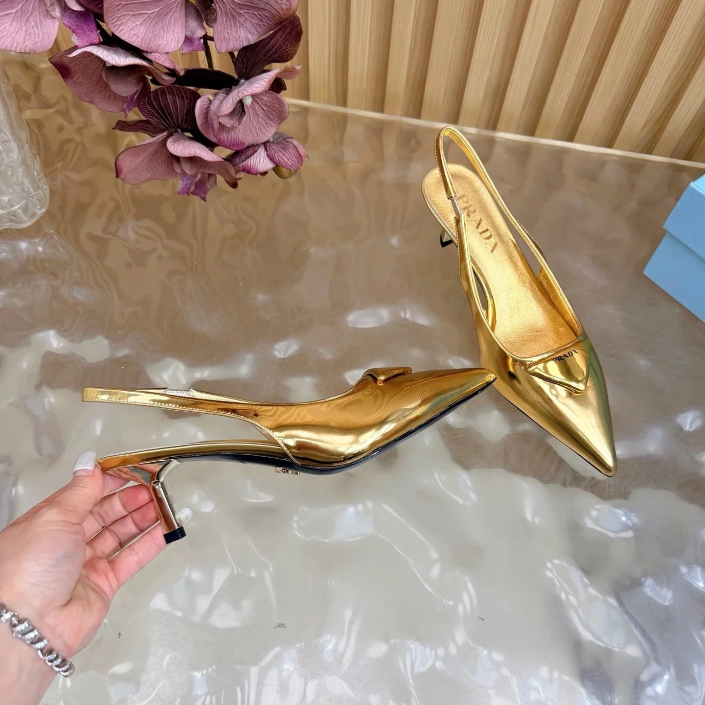 Prada 2026 Slingback Pump 55mm Metallic Leather 854175