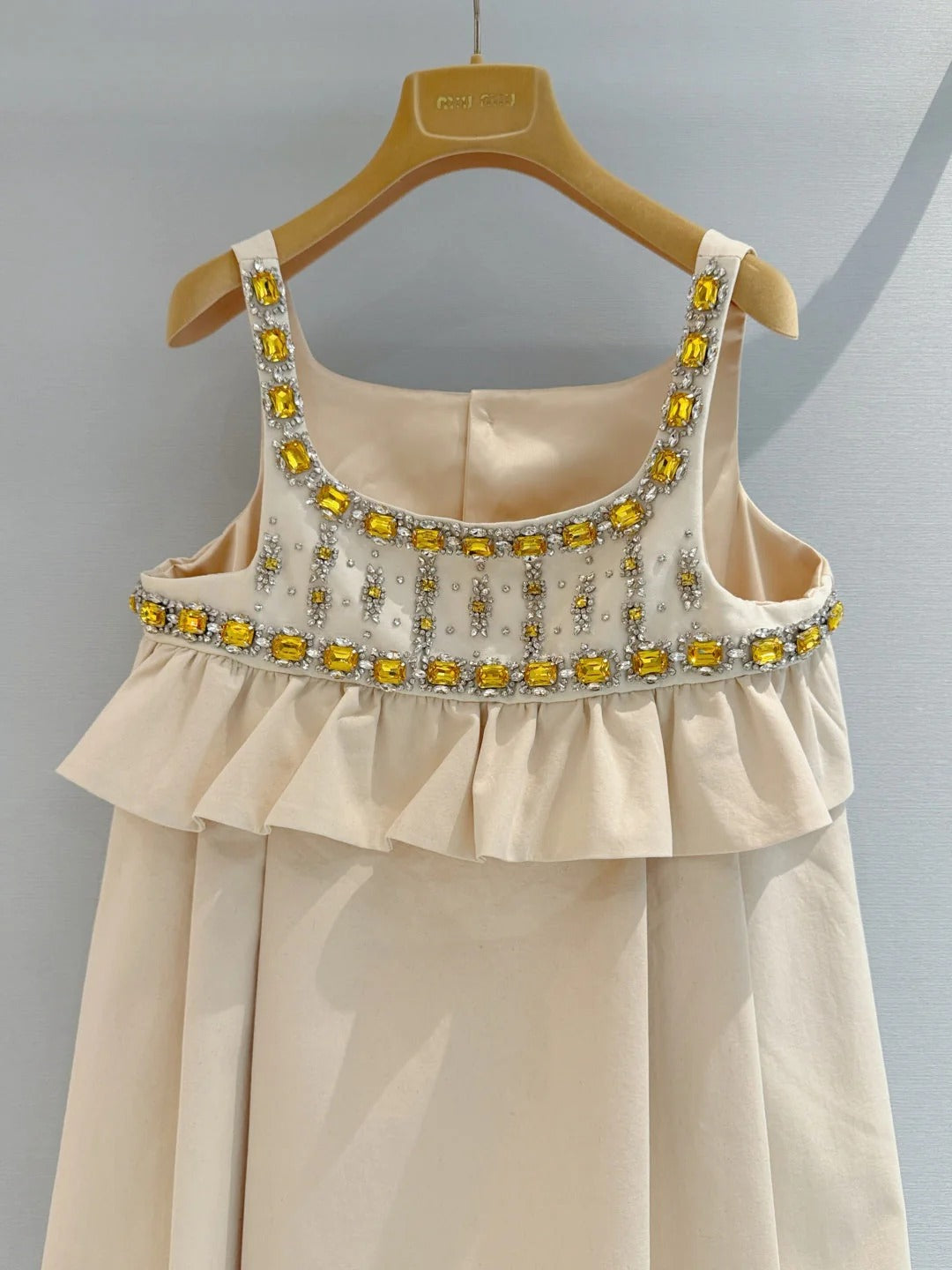 Miumiu 2026 Diamond-Embellished Dress Beige Cotton 444928
