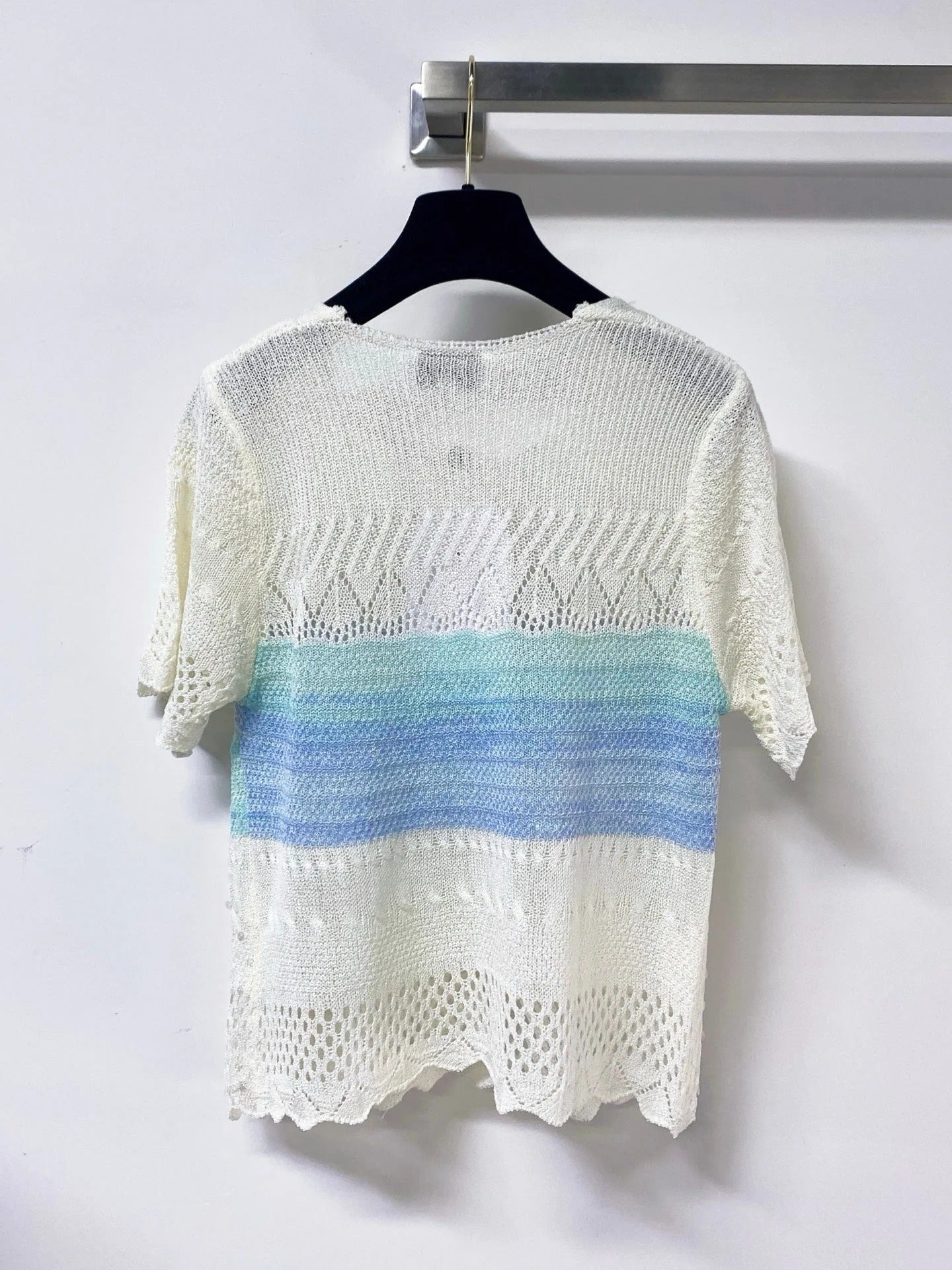 Chanel 2026 Short-Sleeved Shirt Blue White Wool 479938